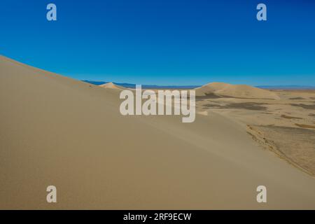 Malerischer Blick auf die Sanddünen der Hongoryn Els Sanddünen in der Wüste Gobi in der südlichen Mongolei. Stockfoto