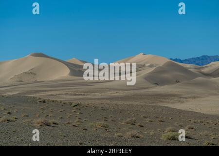 Malerischer Blick auf die Sanddünen der Hongoryn Els Sanddünen in der Wüste Gobi in der südlichen Mongolei. Stockfoto