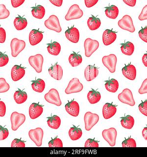 Wasserfarbenes, rotes Erdbeermuster auf weißem Hintergrund. Design für Textil, Stoff, paper.design-Sammelalbum-Einwickelpapier, Einladungen und o Stockfoto
