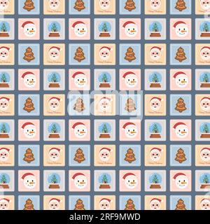 Geschenkpapier Mit Schneemann, Weihnachtsmann Und Weihnachtsbaum. Konzept Des Musters. Flachvektordarstellung Stock Vektor