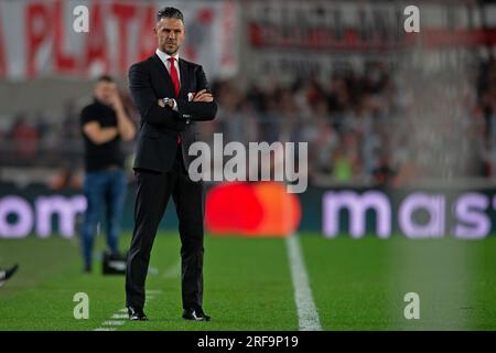 Buenos Aires, Argentinien. 01. Juli 2023. River Plater Manager Martín Demichelis während des Spiels zwischen River Plate und Internacional für die Runde 16 erste Etappe der Copa CONMEBOL Libertadores 2023 im Monumental de Nunez Stadium, in Buenos Aires, Argentinien am 01. Juli. Foto: Max Peixoto/DiaEsportivo/Alamy Live News Kredit: DiaEsportivo/Alamy Live News Stockfoto