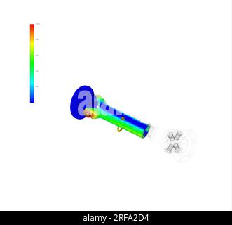 FEM-Analyse, Finite-Elemente-Methodenanalyse, Kardanwelle basiert auf dem Konzept eines Kreuzgelenks, zweier Joche oder Gabeln und eines kreuzförmigen Kompons Stockfoto