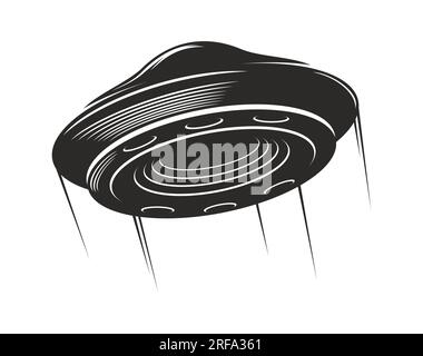 UFO-Untertasse, außerirdisches Raumschiff mit Pfaden, außerirdisches Raumschiff aus der Fantasy-Galaxie, Vektorsymbol. UFO-Rätsel und Alien-Technologie-Raumschiff der marsianischen futuristischen kosmischen Technologie Stock Vektor