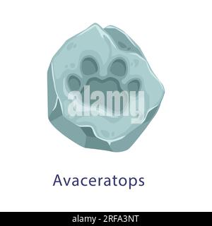 Avaceratops Dinosaurierspuren Fossilien, archäologische Steine. Alte Tierkrallen, Steinabdrücke, dinosaurier aus der jurassic-Zeit, Fußspuren oder erloschene Reptilien Evolution Museum, Fossilienpfad oder Vektorpfad Stock Vektor