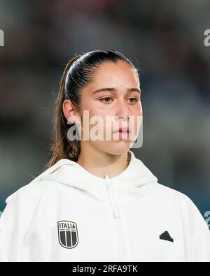 Auckland, Neuseeland. 24. Juli 2023. Auckland, Neuseeland, Juli 24. 2023: Portrait (Portrait/Nahaufnahme) von Giulia Dragoni (16 Italien) während der Nationalhymne vor dem FIFA Womens World Cup 2023 Group G Fußballspiel zwischen Italien und Argentinien im Eden Park in Auckland, Neuseeland. (Daniela Porcelli/SPP) Kredit: SPP Sport Press Photo. Alamy Live News Stockfoto