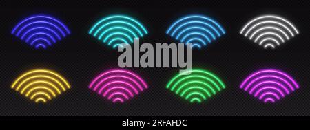 WiFi Neon Internet Signal Light Glow Symbol Vektor. 3D Symbol für den digitalen WLAN-Router für Mobiltelefon oder Computer. Futuristisches Wave-Netzwerk in Rot Stock Vektor