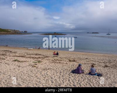 Porthcressa Beach, Hugh Town, St. Marys, Isles of Scilly, Cornwall, England, Großbritannien, GB. Stockfoto