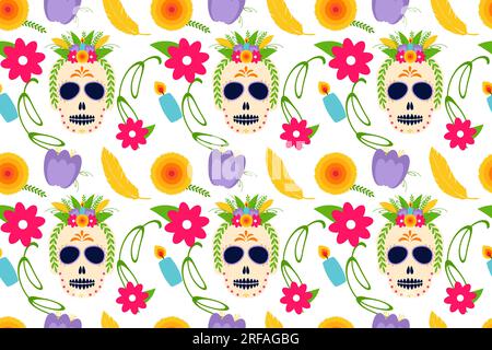 Dia de los muertos. Der Tag der Toten. Mexikanische Tradition, Festival. Nahtloses Muster und Hintergrund. Flache Abbildung. Stock Vektor