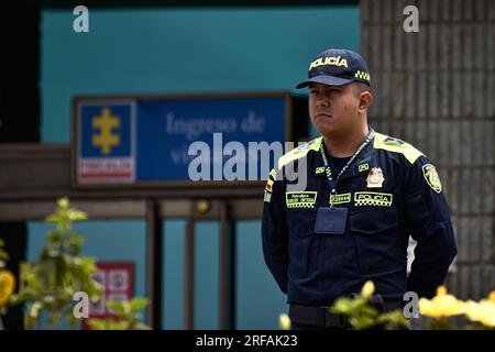 Bogota, Kolumbien. 29. Juli 2023. Kolumbiens Hauptquartier des Generalstaatsanwalts Kolumbiens in Bogota ist an dem Tag zu sehen, an dem der älteste Sohn des kolumbianischen Präsidenten Gustavo Petros am 29. Juli 2023 in einer Geldwäschesuche verhaftet wurde. Foto: Cristian Bayona/Long Visual Press Credit: Long Visual Press/Alamy Live News Stockfoto