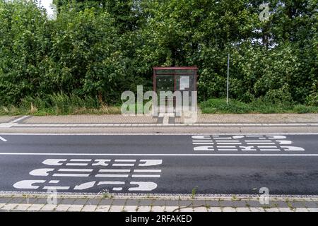 Bushaltestelle Schalloh, auf dem Land, Sauerland, in der Nähe von Soest-Bergede, Country Road L856, Buslinie 552, hat 2 Haltestellen pro Tag, Montag bis Freitag Stockfoto