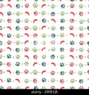 Grüne, rote Pfoten mit dem Weihnachtsmann Mützen, nahtloses Stoffmuster Stock Vektor