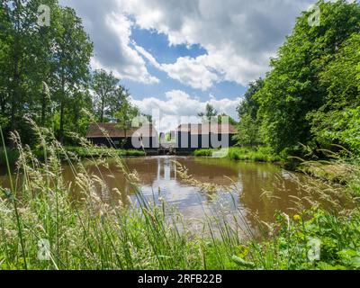 Die Wassermühle aus dem 17. Jahrhundert in Kollen am Bach kleine Dommel, berühmt für ihre Malerei von Vincent van Gogh. Eindhoven, Nordbrabant, Niederlande. Stockfoto