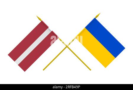 Flaggen Lettlands und der Ukraine, 3D Rendern, isoliert Stockfoto