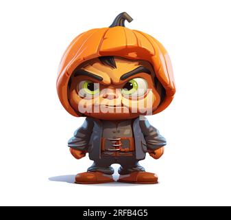 Vector ein Mann mit Kürbishut. Wütender Mann mit orangem Hut. halloween gruseliger Mann und Kürbishut Vektor Illustration auf weißem Hintergrund Stock Vektor