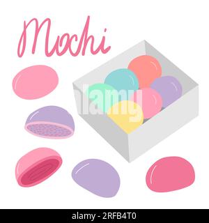 Flaches Mochi-Dessertset Stock Vektor