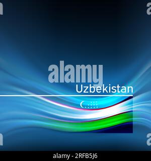 Hintergrund der usbekischen Flagge. Abstrakte usbekische Flagge am blauen Himmel. Nationales Weihnachtskartendesign. Staatsbanner, usbekistan-Poster, patriotisches Cover, Flyer Stock Vektor
