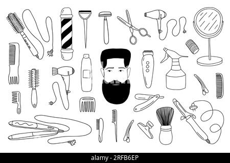 Doodle Vector Barber Shop-Element-Set Stock Vektor
