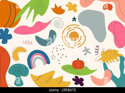 Eine Reihe abstrakter Herbstformen. Eine Reihe von Konstruktionselementen, die Pflanzen ähneln, Natur. Modernes Grafikdesign. Vektor Stock Vektor