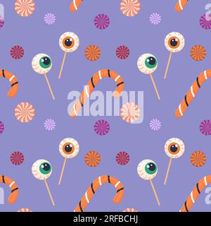 Halloween Süßigkeiten Lollipops Süßigkeiten in Form eines Auges und auf einem Stock. Vektordarstellung Stock Vektor