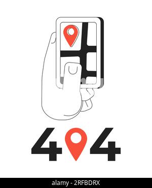 GPS-Navigator auf Smartphone schwarz-weiß Fehlermeldung 404 blinken Stock Vektor