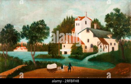 Henri Rousseau, Landschaft mit Wassermühle, Gemälde 1879 Stockfoto