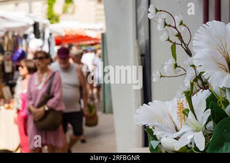 Street Market, Marseillan, Herault, Occitanie, Frankreich Stockfoto