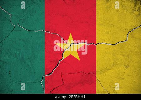 Ein Bild der Niger-Flagge an einer Wand mit einem Riss. Stockfoto