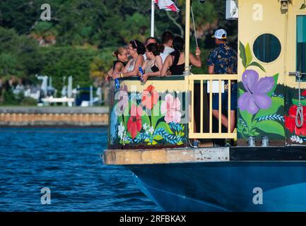 Eine Gruppe von Touristen auf einem Kreuzfahrtschiff Stockfoto