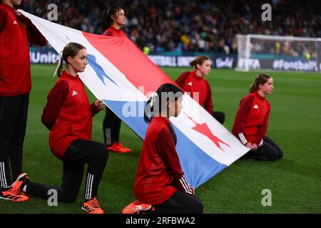 2. August 2023; Sydney Football Stadium, Sydney, NSW, Australien: FIFA Womens World Cup Gruppe F Fußball, Panama gegen Frankreich; Flagge Panamas auf der Ausstellung Stockfoto