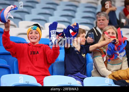 2. August 2023; Sydney Football Stadium, Sydney, NSW, Australien: FIFA Womens World Cup Group F Fußball, Panama gegen Frankreich; Fans Frankreichs vor dem Spiel Stockfoto