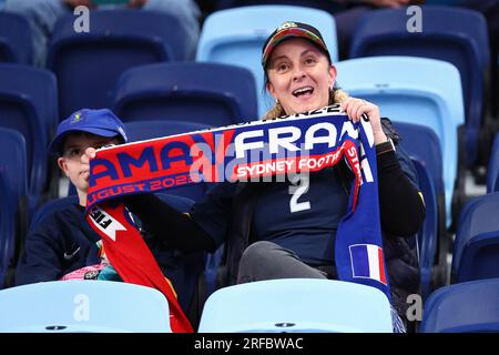 2. August 2023; Sydney Football Stadium, Sydney, NSW, Australien: FIFA Womens World Cup Group F Fußball, Panama gegen Frankreich; Unterstützer von Frankreich Stockfoto