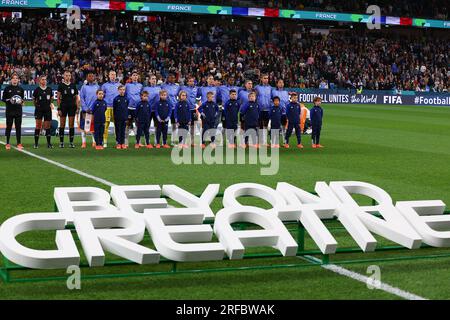 2. August 2023; Sydney Football Stadium, Sydney, NSW, Australien: FIFA Womens World Cup Group F Fußball, Panama gegen Frankreich; Frankreich während ihrer Nationalhymne Stockfoto