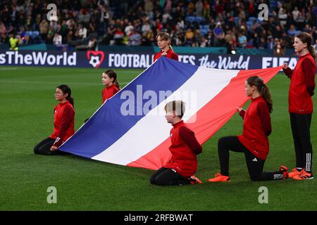 2. August 2023; Sydney Football Stadium, Sydney, NSW, Australien: FIFA Womens World Cup Gruppe F Fußball, Panama gegen Frankreich; Flagge von Frankreich auf der Ausstellung Stockfoto