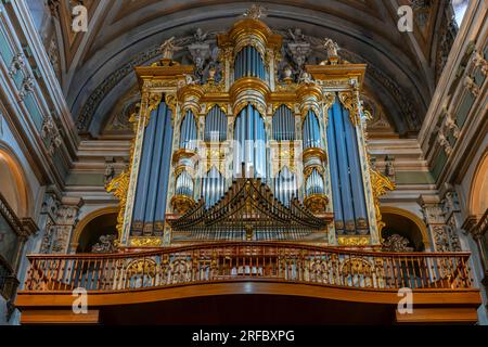 Kirchenorgel San Juan el Real, Altstadt von Calatayud, Provinz Saragossa, Spanien. Diese barocke Kirche wurde im 17. Und 18. Jahrhundert an erbaut Stockfoto