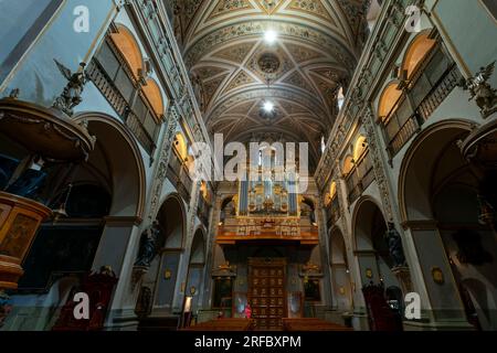 Kirchenorgel San Juan el Real, Altstadt von Calatayud, Provinz Saragossa, Spanien. Diese barocke Kirche wurde im 17. Und 18. Jahrhundert an erbaut Stockfoto