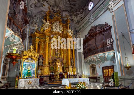 Hauptaltar der Kirche San Juan el Real, Altstadt von Calatayud, Provinz Zaragoza, Spanien. Diese barocke Kirche wurde im 17. Und 18. Centuri erbaut Stockfoto