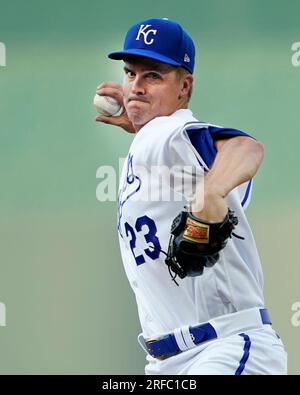 01. AUGUST 2023: Die Kansas City Royals starten den Pitcher Zack Greinke (23) im Kauffman Stadium Kansas City, Missouri. Jon Robichaud/CSM. Stockfoto