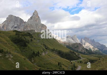 Berglandschaft mit Cimon della Pala im Sommer Stockfoto