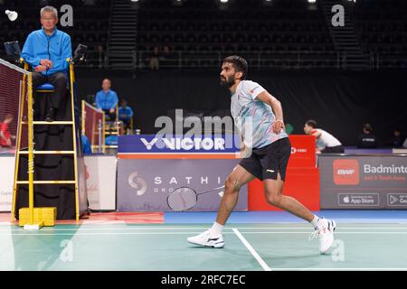 Sydney, Australien. 02. Aug. 2023. Kidambi Srikanth von Indien in Aktion am 2. Tag der Sathio Group Australian Badminton Open 2023 im Quaycenter am 2. August 2023 in Sydney, Australien. Kredit: IOIO IMAGES/Alamy Live News Stockfoto