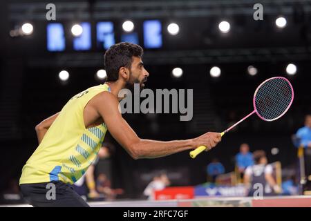 Sydney, Australien. 02. Aug. 2023. Reddy B. Sumeeth von Indien in Aktion am 2. Tag der Sathio Group Australian Badminton Open 2023 im Quaycenter am 2. August 2023 in Sydney, Australien Kredit: IOIO IMAGES/Alamy Live News Stockfoto