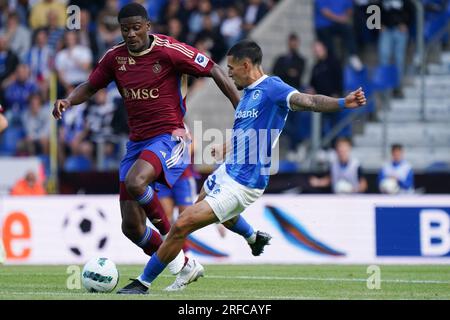 Genk, Belgien. 02. Aug. 2023. GENK, BELGIEN - 2. AUGUST: Während des UEFA Champions League-Spiels zwischen KRC Genk und Servette FC in der Cegeka Arena am 2. August 2023 in Genk, Belgien (Foto von Jeroen Meuwsen/Orange Pictures) Guthaben: Orange Pics BV/Alamy Live News Stockfoto