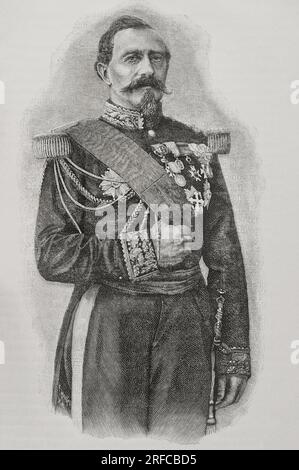 Charles Denis Bourbaki (1816-1897). Französischer General. Porträt. Gravur. 'Historia de la Guerra Franco-Alemana' de 1870-1871'. Veröffentlicht in Barcelona 1891. Stockfoto