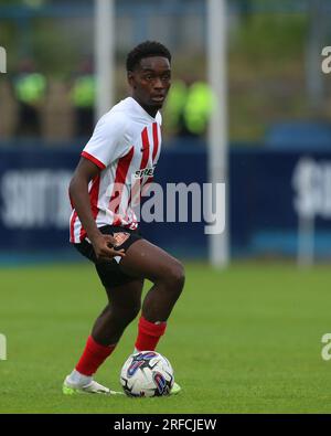 Victoria Park, Hartlepool, 1. August 2023. Sunderlands Abdoullah Ba während des Vorsaison-Freundschaftsspiels zwischen Hartlepool United und Sunderland im Victoria Park, Hartlepool, am Dienstag, den 1. August 2023. (Foto: Mark Fletcher | MI News) Guthaben: MI News & Sport /Alamy Live News Stockfoto