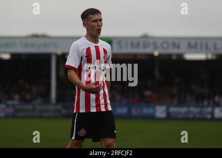 Victoria Park, Hartlepool, 1. August 2023. Chris Rigg von Sunderland während des Vorsaison-Freundschaftsspiels zwischen Hartlepool United und Sunderland im Victoria Park, Hartlepool am Dienstag, den 1. August 2023. (Foto: Mark Fletcher | MI News) Guthaben: MI News & Sport /Alamy Live News Stockfoto