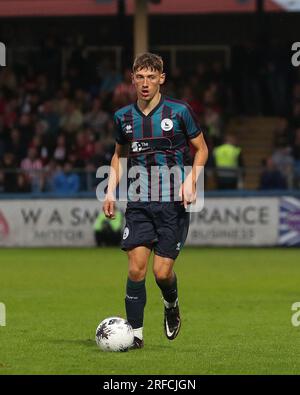 Victoria Park, Hartlepool, 1. August 2023. Hartlepool United's Joe Grey während des Vorsaison Freundschaftsspiels zwischen Hartlepool United und Sunderland im Victoria Park, Hartlepool am Dienstag, den 1. August 2023. (Foto: Mark Fletcher | MI News) Guthaben: MI News & Sport /Alamy Live News Stockfoto