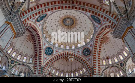 Ein Bild des farbenfrohen und herrlichen Innenraums der Fatih-Moschee in Istanbul. Stockfoto