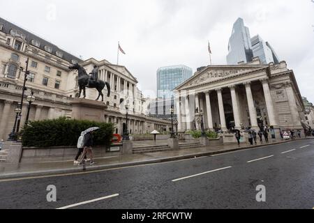 London, Großbritannien. 2. August 2023. Das Äußere der Bank of England. Stockfoto