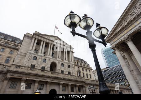 London, Großbritannien. 2. August 2023. Das Äußere der Bank of England. Stockfoto