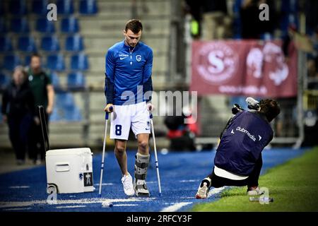 Genk, Belgien. 02. Aug. 2023. Bryan Heynen von Genk wurde nach einem Fußballspiel zwischen dem belgischen KRC Genk und dem Swiss Servette FC am Mittwoch, den 02. August 2023 in Genk, der ersten Etappe der zweiten Qualifikationsrunde für den UEFA Champions League-Wettbewerb, abgebildet. BELGA FOTO JOHAN EYCKENS Kredit: Belga News Agency/Alamy Live News Stockfoto