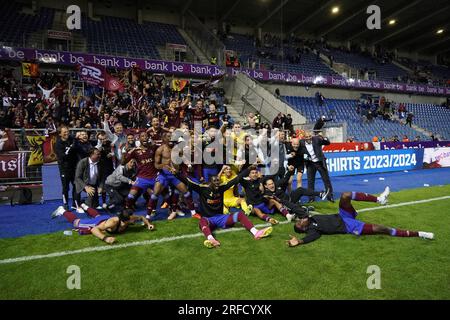 Genk, Belgien. 02. Aug. 2023. GENK, BELGIEN - 2. AUGUST: Während des UEFA Champions League-Spiels zwischen KRC Genk und Servette FC in der Cegeka Arena am 2. August 2023 in Genk, Belgien (Foto von Jeroen Meuwsen/Orange Pictures) Guthaben: Orange Pics BV/Alamy Live News Stockfoto